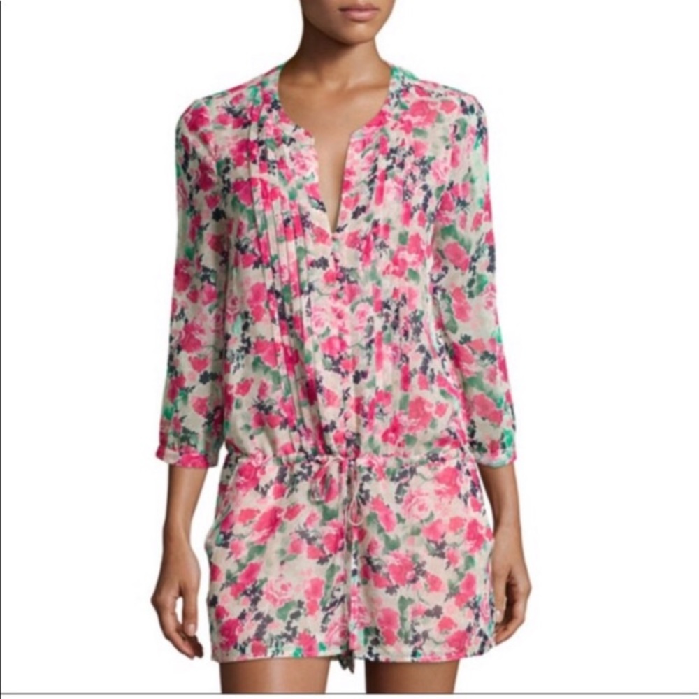 Joie Floral Pink Green and Cream Romper
